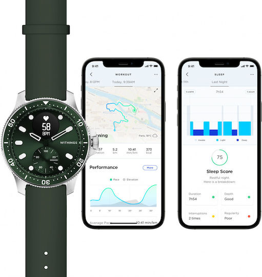 Withings Scanwatch Horizon Stainless Steel 43mm Waterproof with Heart Rate Monitor (Green)