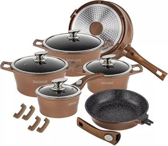 Royalty Line Set de vase de gătit din aluminiu turnat Cooper cu strat de piatră RL-ES2014M-COP 14buc