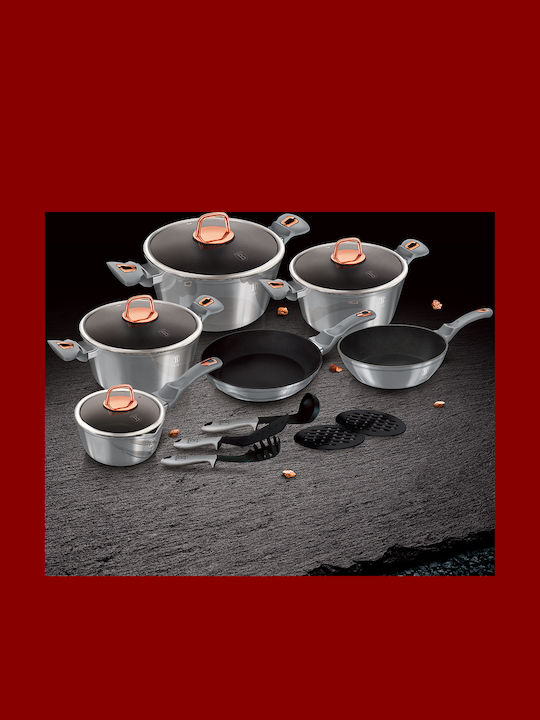 Berlinger Haus Moonlight Collection Cookware Set of Aluminum with Non-stick Coating Grey 15pcs