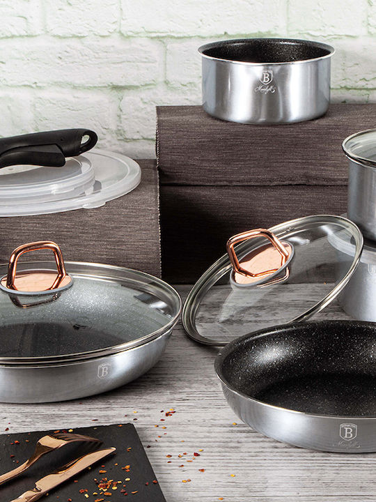 Berlinger Haus Moonlight Collection Cookware Set of Aluminum with Ceramic Coating Silver 12pcs