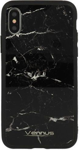 Vennus Marble Glass Umschlag Rückseite Silikon Schwarz (Galaxy A6 2018)