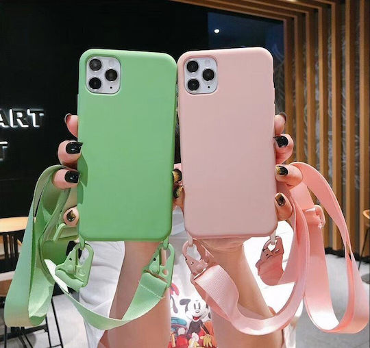 Sonique Carryhang Liquid Strap Back Cover Silicone 0.5mm with Strap Pink (iPhone 12 Pro Max)