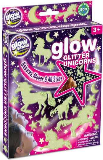 Brainstorm Autocolant Decorativ pentru Copii Perete Fluorescent 3D Steluțe & Unicorni Glitter 49buc