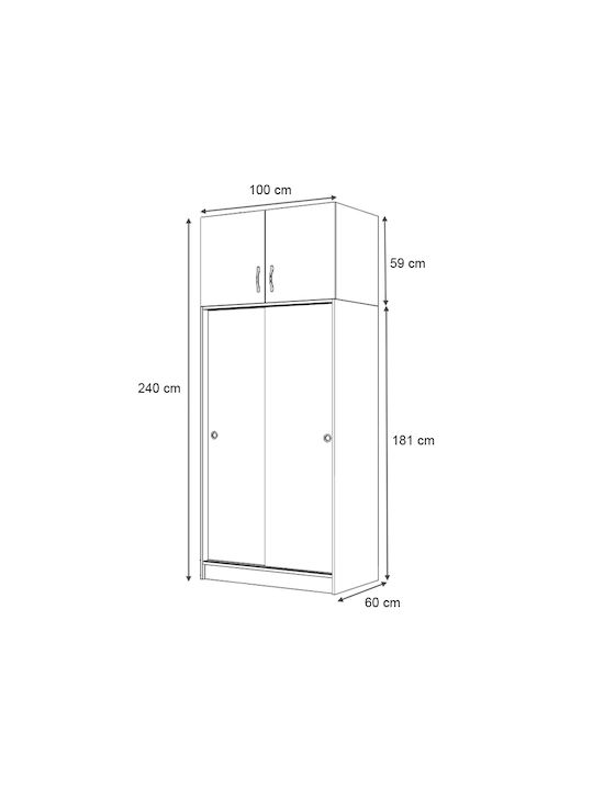 Double Door Wardrobe Sliding Regio with Loft Walnut 100x60x240cm