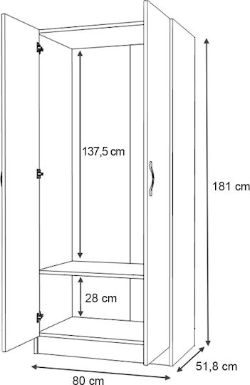 Double Door Wardrobe Vivian Walnut 80x51.8x181cm