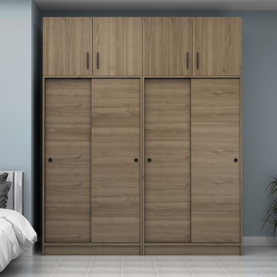 Vier Türen Kleiderschrank Schieben Regio mit Aufsatz Walnut 200x60x240cm