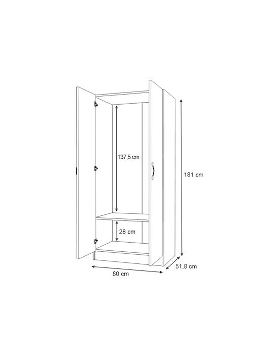 Doppeltür Kleiderschrank Vivian Natural Beech 80x51.8x181cm