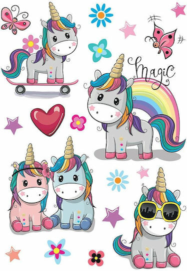 Ango Детски Декоративен Стикер За Стена Colorful Unicorns L 80см 20 Бройки