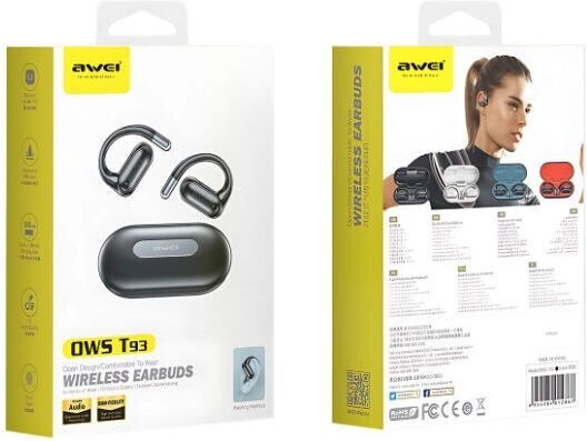 Awei T93 Отворено ухо Bluetooth хендсфри Слушалки с Устойчивост на Пот и Кутийка за Зареждане Бял