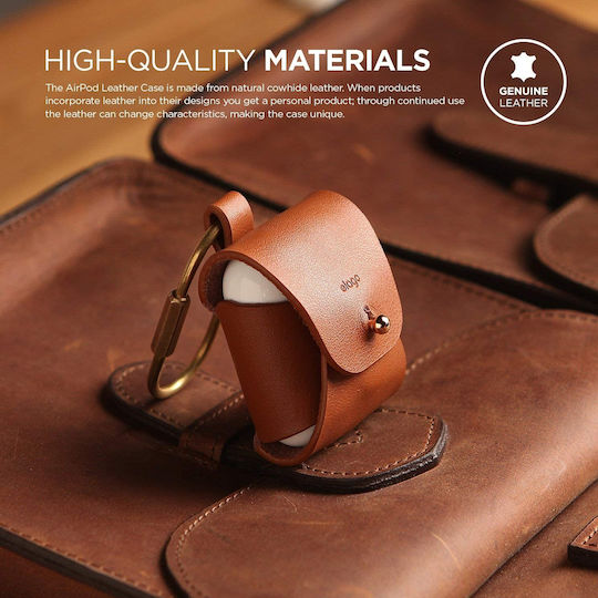 Elago Airpods Pro Leather Case Leather with Hook in Brown color for Apple AirPods Pro