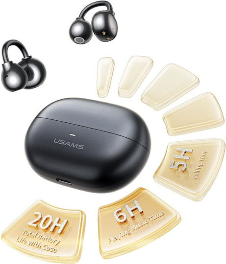 Usams R02 Open Ear Bluetooth Handsfree Ακουστικά με Θήκη Φόρτισης Γκρι