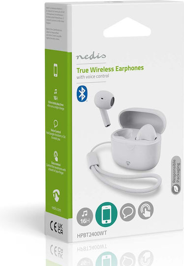 Nedis HPBT2400WT Earbud Bluetooth Handsfree Ακουστικά με Θήκη Φόρτισης Λευκά