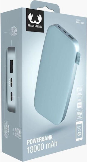 Fresh 'n Rebel Power Bank 18000mAh 20W με Θύρα USB-A και 2 Θύρες USB-C Power Delivery Dusky Blue