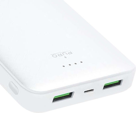 Puro Fast Charger Power Bank 20000mAh cu 2 Porturi USB-A și Port USB-C Alb