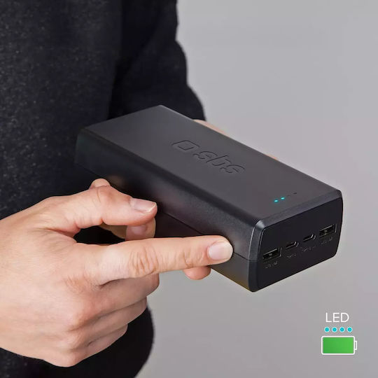 SBS Power Bank 30000mAh 20W με 2 Θύρες USB-A και 2 Θύρες USB-C Power Delivery Μαύρο