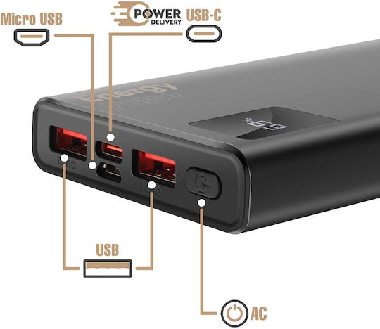 Obal:Me EnergyPulse Power Bank 10000mAh 22.5W με Θύρα USB-A και Θύρα USB-C Μαύρο