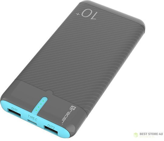 Tracer EnerGo Power Bank 10000mAh με 2 Θύρες USB-A και Θύρα USB-C Gray Blue