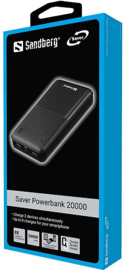 Sandberg Saver Power Bank 20000mAh με 2 Θύρες USB-A Μαύρο