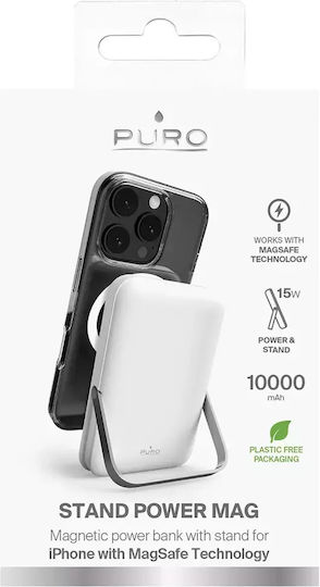Puro Aluminum Stand MagSafe Power Bank 10000mAh 20W с USB-C порт Бял