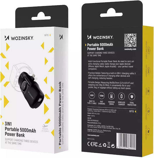 Wozinsky WF16-YLS Lightning Power Bank 5000mAh 15W с USB-C порт Черен