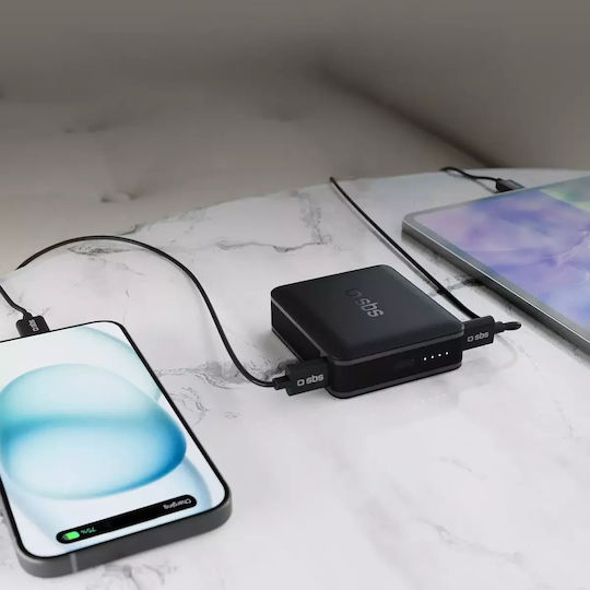 SBS NanoTube Power Bank 10000mAh 20W με Θύρα USB-A και Θύρα USB-C Power Delivery Μαύρο