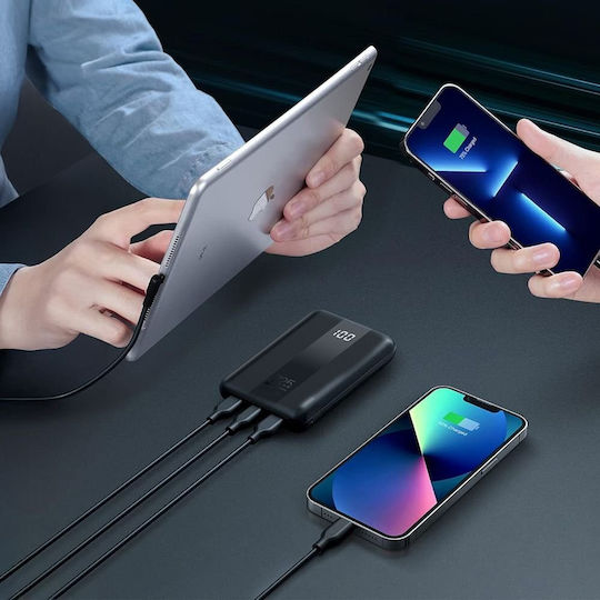 Forcell F-Energy P10k1 Power Bank 10000mAh 22.5W with 2 USB-A Ports and USB-C Port Power Delivery / Quick Charge 3.0 Black