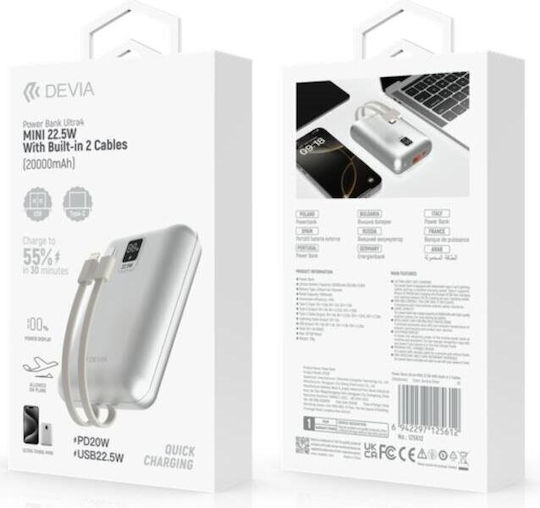 Devia EP208 Mini Power Bank 20000mAh 22.5W Ασημί