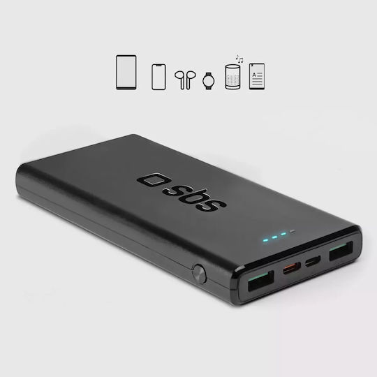 SBS Power Bank 10000mAh 20W με 2 Θύρες USB-A και Θύρα USB-C Power Delivery Μαύρο