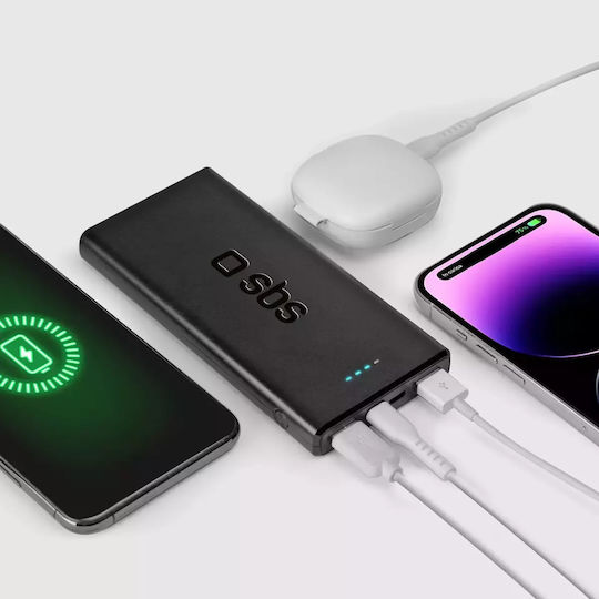 SBS Power Bank 10000mAh 20W με 2 Θύρες USB-A και Θύρα USB-C Power Delivery Μαύρο