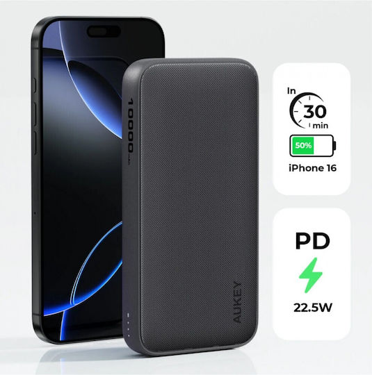 Aukey PB-Y46P USB-C cable Power Bank 10000mAh 20W με Θύρα USB-A και Θύρα USB-C Power Delivery Μαύρο