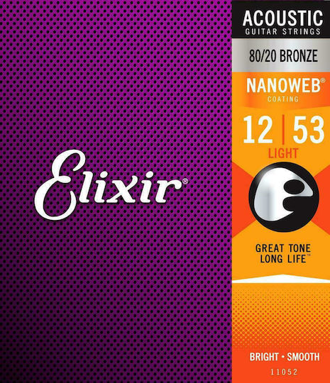 Elixir Set of 80/20 Bronze Strings for Acoustic Guitar Acoustic Phosphor 12 - 53"