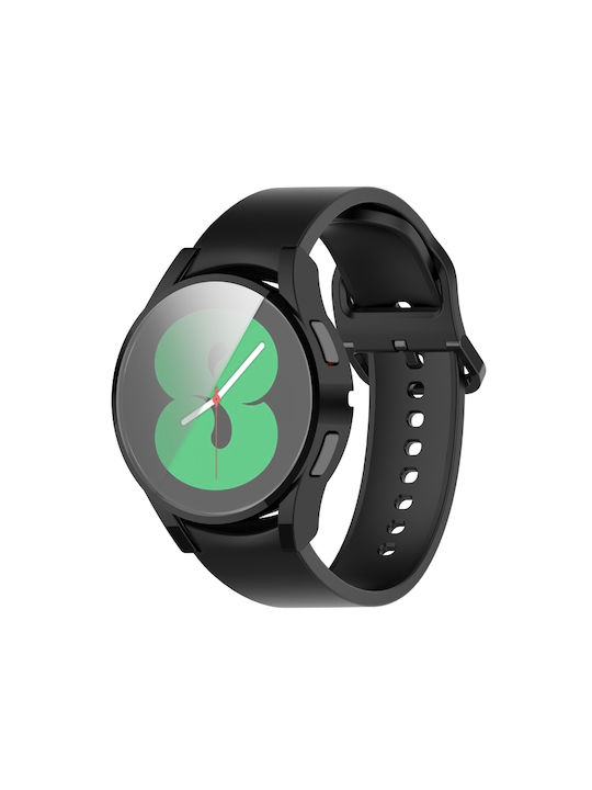 Carcasă de Silicon cu Sticlă în culoarea Negru pentru Galaxy Watch 4 44mm