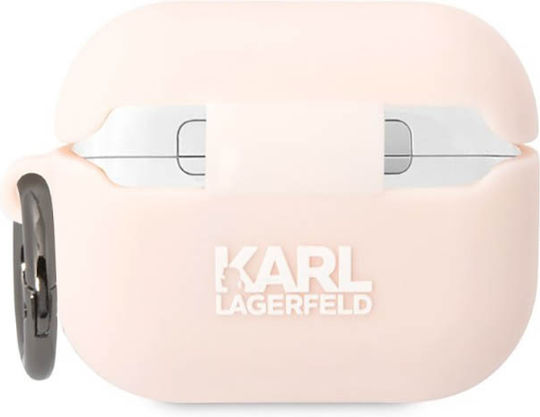 Karl Lagerfeld Klaprunchh Silicone Case Choupette Head Logo Keychain Compatible AirPods Pro Pink