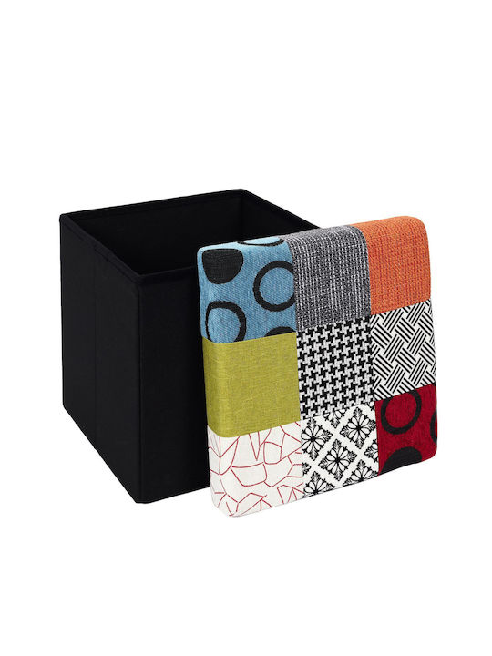 Stool For Living Room Collapsible With Storage Space Upholstered with Fabric Multicolored Patches 38x38x38cm