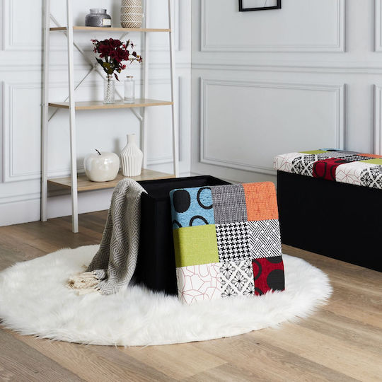 Stool For Living Room Collapsible With Storage Space Upholstered with Fabric Multicolored Patches 38x38x38cm