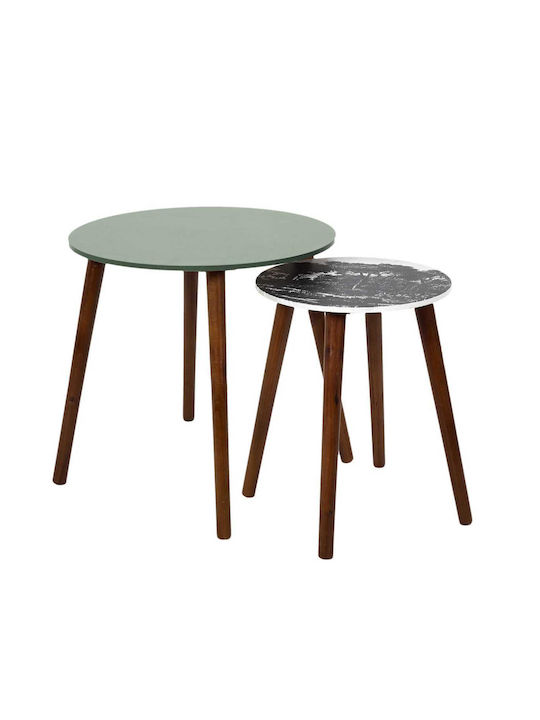 Rundes Zigon-Set Holz Grün/Schwarz 2Stück M43xL43xH48cm