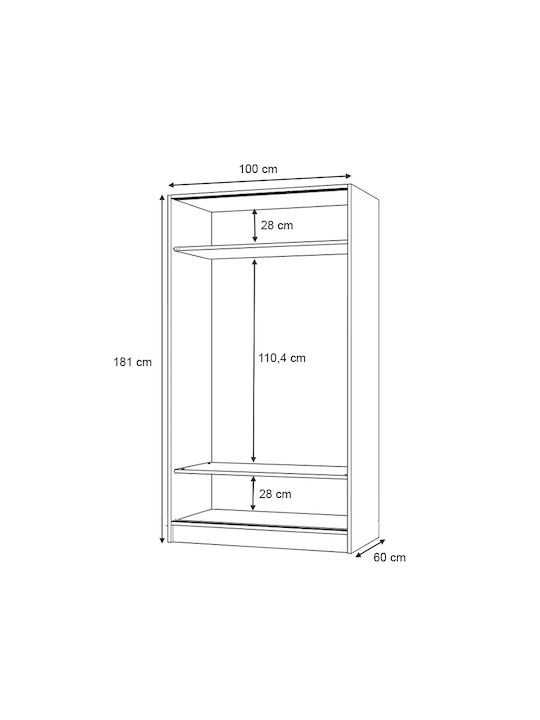 Doppeltür Kleiderschrank Schieben Regio Walnut 100x60x181cm