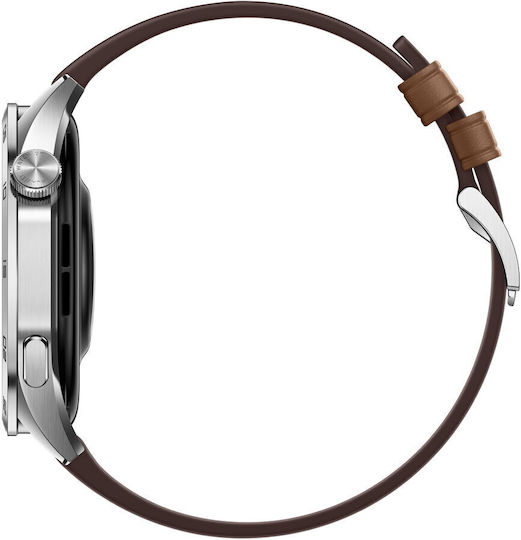 Huawei Watch GT 4 Stainless Steel 46mm Waterproof with Heart Rate Monitor (Brown Leather Strap)
