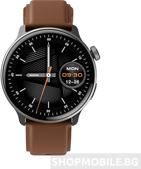 Mibro Watch Lite 2 με Παλμογράφο (Brown Leather & Black Silicone Strap)