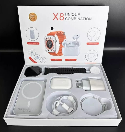 X8 Ultra Combo 49mm Smartwatch with Heart Rate Monitor (Orange)