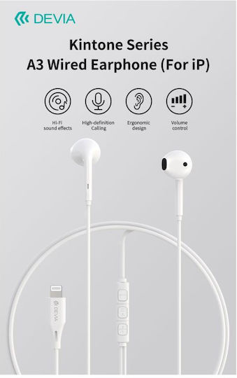 Devia Em102 In-ear Handsfree Headphones with Connector Lightning White
