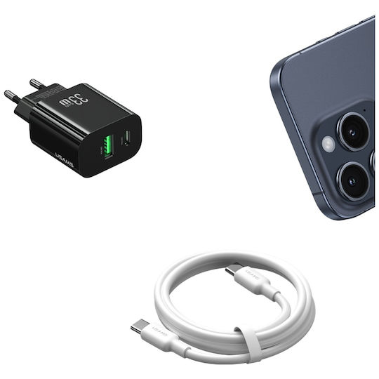 Usams Charger Without Cable GaN with USB-A Port and USB-C Port 33W Power Delivery Blacks (CC317 T65)