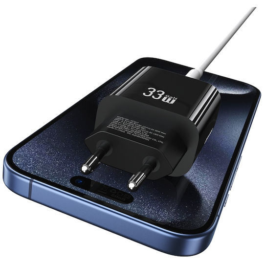 Usams Charger Without Cable GaN with USB-A Port and USB-C Port 33W Power Delivery Blacks (CC317 T65)