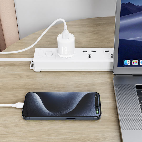 XO Charger with USB-A Port and Cable Lightning 18W Quick Charge 3.0 Whites (L157)
