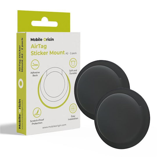 Set 2 Mobile Origin Silicone Mounts Sticker Airtag A2 Black