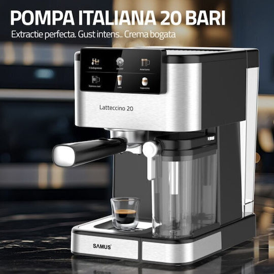 Samus Latteccino 20 Mașină de Espresso 1350W Presiune 20bar pentru Cappuccino Gri