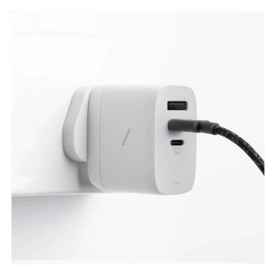 Native Union Зарядно Устройство Без Кабел GaN с 2 USB-A Изходни Порта и USB-C Изходен Порт 67W Power Delivery Бял