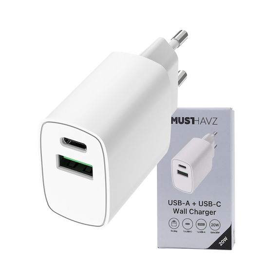 Încărcător Fără Cablu cu Port USB-A și Port USB-C 18W Livrarea energiei Albς (Grab 'N Go)