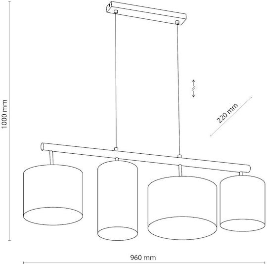 TK Lighting Deva Κρεμαστό Φωτιστικό Μπεζ Ράγα για 4 Λαμπτήρες E27 96εκ.