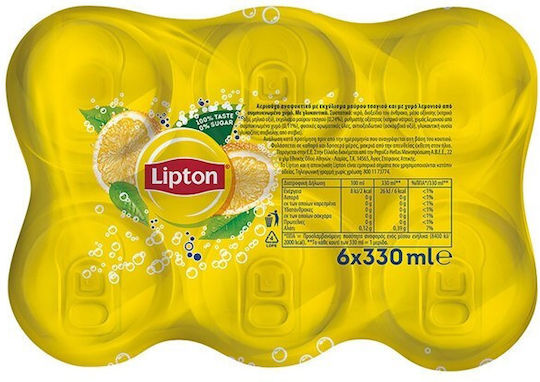 Lipton Ice Tea Λεμόνι με Ανθρακικό, Χωρίς Ζάχαρη σε Κουτί 6x330ml